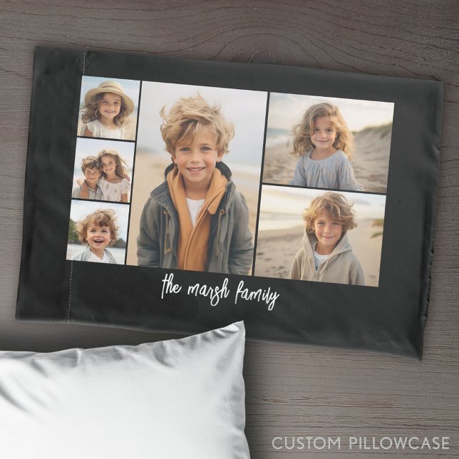 6 FotoCollage mit schwarzem Hintergrund Kissenbezug (Create Your Own Photo Collage Pillowcase)