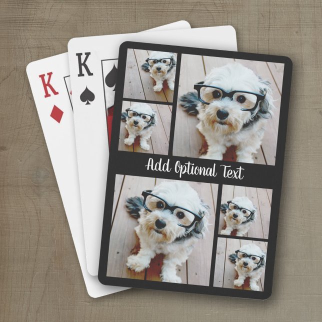 6 FotoCollage mit Skripttext - schwarz und weiß Spielkarten (Personalized playing cards with photos and an area for text such as a name or monogram)