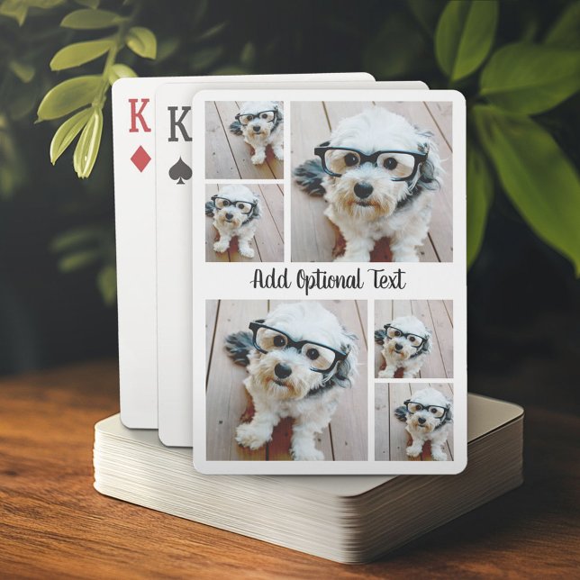 6 FotoCollage mit Skripttext - schwarz und weiß Spielkarten (Personalized playing cards)