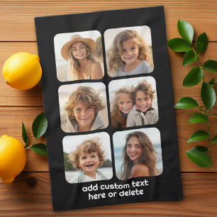 6 FotoCollage mit weißem Text in schwarz Geschirrtuch