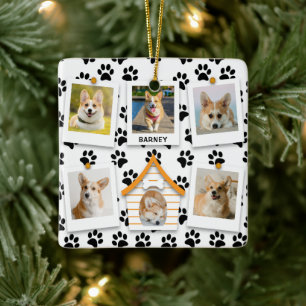 6 Fotocollage Name Dog House Paw Prints hinzufügen Keramikornament