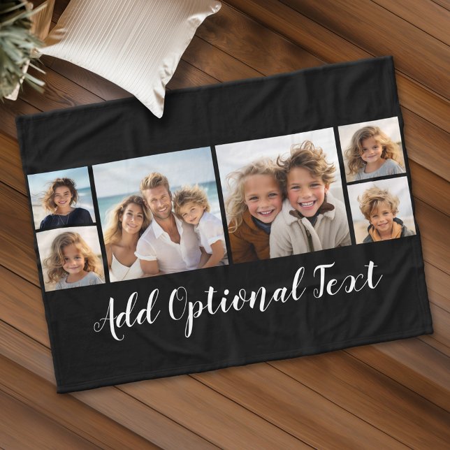 6 FotoCollage Optionaler Text — Farbe bearbeiten Fleecedecke (Custom Fleece Blanket - Add Photos and Text)