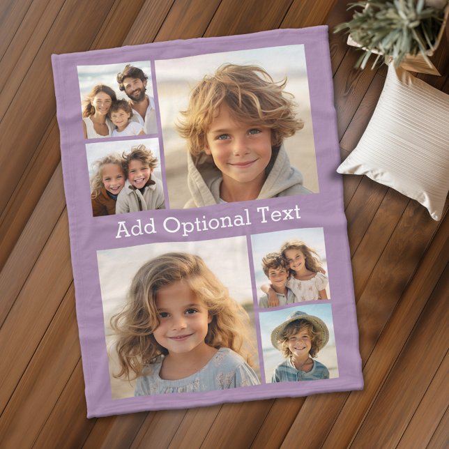 6 FotoCollage Optionaler Text — Farbe bearbeiten Fleecedecke (Personalized fleece blanket with 6 photos and custom text)