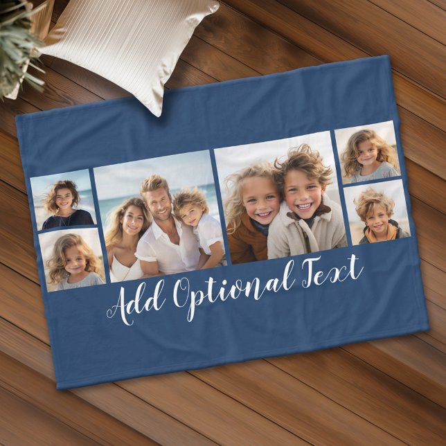 6 FotoCollage Optionaler Text — Farbe bearbeiten Fleecedecke (Custom Fleece Blanket - Add Photos and Text)