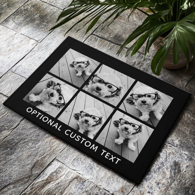 6 FotoCollage Optionaler Text — Farbe bearbeiten Fußmatte (Custom Welcome Doormat)