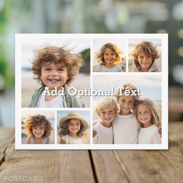 6 FotoCollage Optionaler Text — Farbe bearbeiten Postkarte (Custom Photo Postcard)