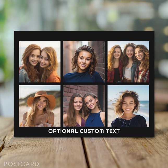6 FotoCollage Optionaler Text — Farbe bearbeiten Postkarte (Custom Personalized Photo Collage Postcard)