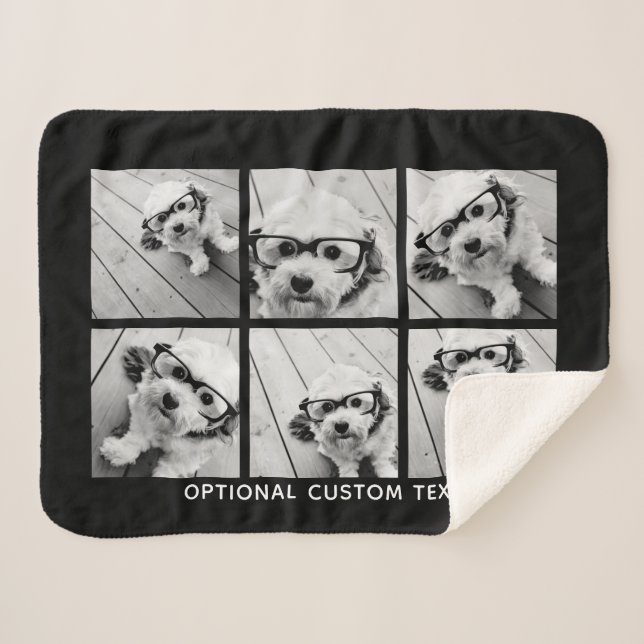 6 FotoCollage Optionaler Text — Farbe bearbeiten Sherpadecke (Vorderseite (Horizontal))