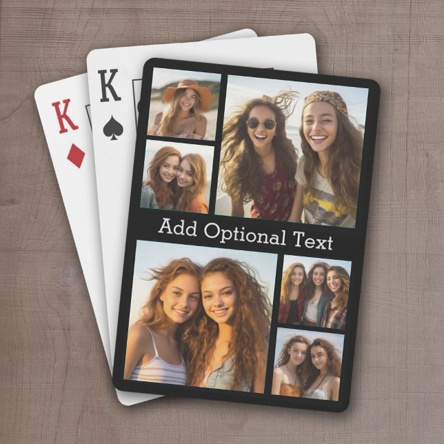 6 FotoCollage Optionaler Text — Farbe bearbeiten Spielkarten (Add 6 photos to personalize a set of playing cards. Make a great gift for friends and family.)