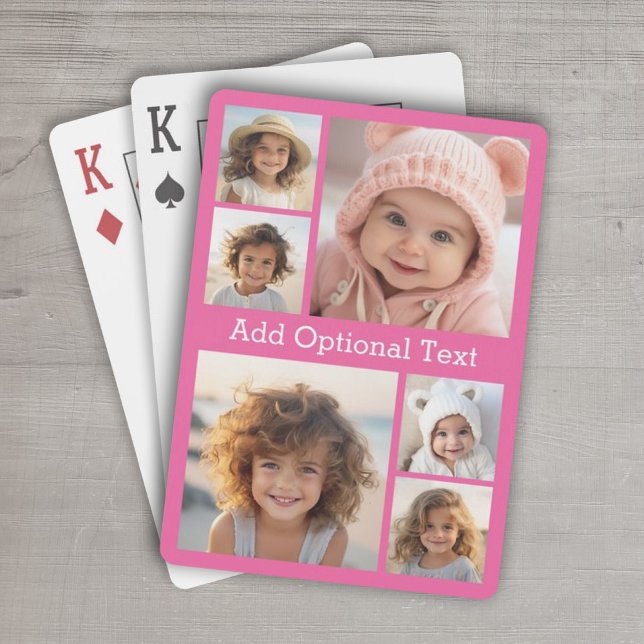 6 FotoCollage Optionaler Text — Farbe bearbeiten Spielkarten (Personalized Playing Cards - 6 Photo Collage)
