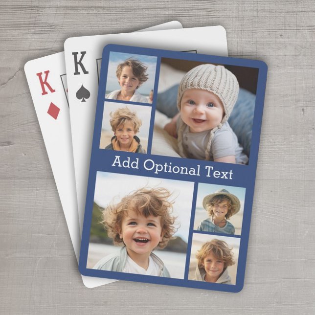 6 FotoCollage Optionaler Text — Farbe bearbeiten Spielkarten (Personalized Playing Cards - 6 Photo Collage)