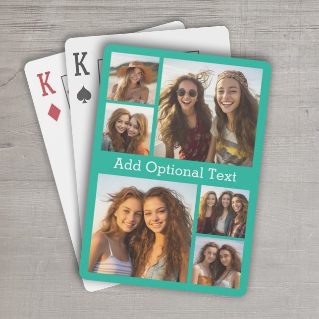 6 FotoCollage Optionaler Text — Farbe bearbeiten Spielkarten (Personalized Playing Cards - 6 Photo Collage)