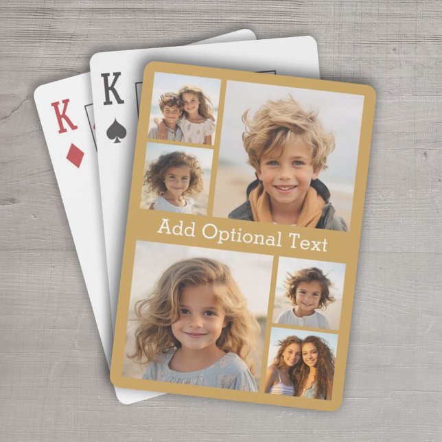 6 FotoCollage Optionaler Text — Gold Spielkarten (Personalized Playing Cards - 6 Photo Collage)