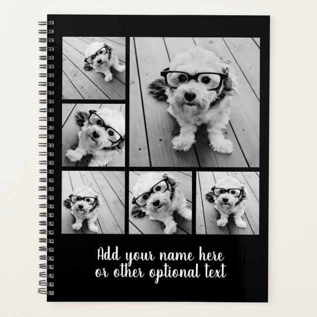6 Fotocollage Optionaler Text — Schwarz bearbeiten Planer (Vorderseite)