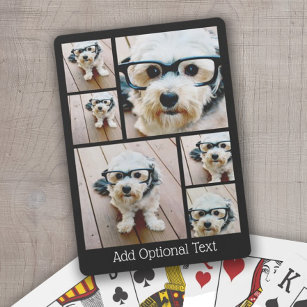 6 FotoCollage Optionaler Text — schwarzer Hintergr Spielkarten