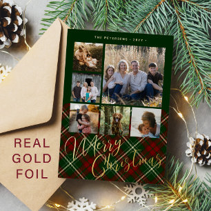 6 Fotos Frohe Weihnachtsfamilie Rotes Grün Gold Folien Feiertagskarte