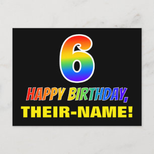 6. Geburtstag: Bold, Fun, Simple, Rainbow 6 Postkarte