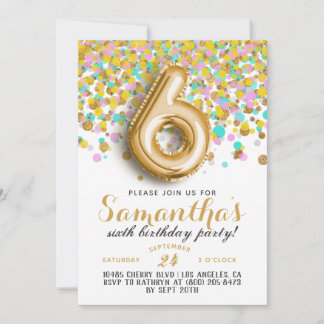 6. Geburtstag Confetti Einladung