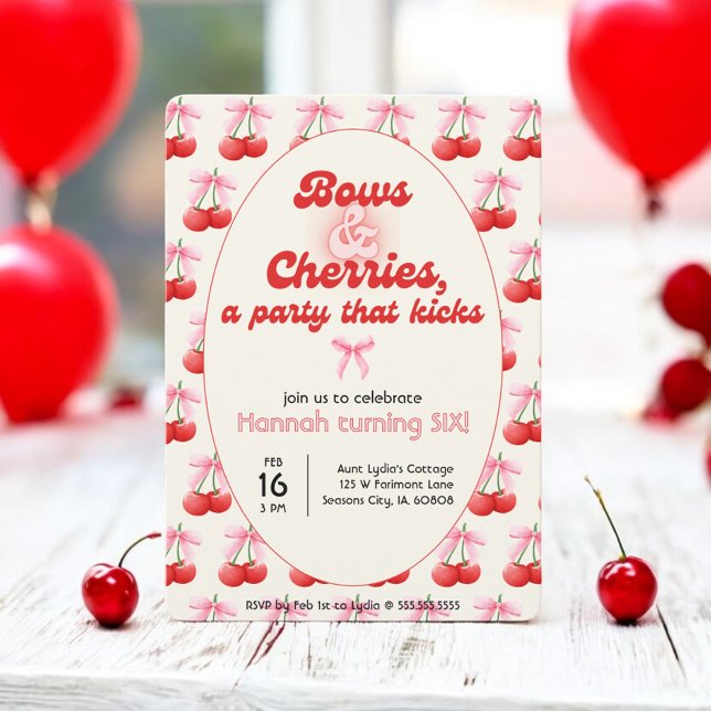 6. Geburtstag Coquette Cherries Bubble Letters Einladung (Von Creator hochgeladen)