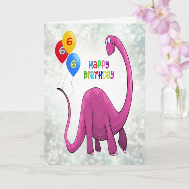 6. Geburtstag Dinosaurier und Ballons Karte (Orchidee)