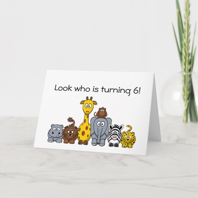 6. Geburtstag Einladung Cartoon Jungle Animes (Vorderseite)