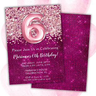 6. Geburtstag Einladung Girly Magenta Pink Glitzer