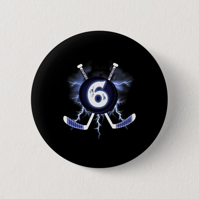 6. Geburtstag - Eishockeysport 6 Jahre alt Button (Vorderseite)