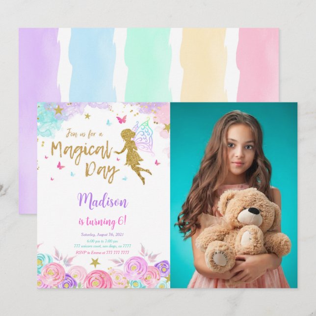 6. Geburtstag Fairy Party Foto Einladung (Vorne/Hinten)