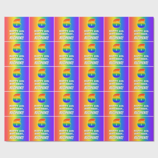 6. Geburtstag: Farbenfroh, Fun Rainbow Pattern # 6 Geschenkpapier (Saum)