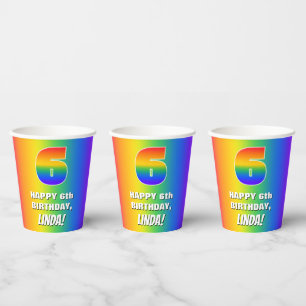 6. Geburtstag: Farbenfroh, Fun Rainbow Pattern # 6 Pappbecher