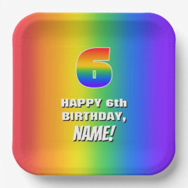 6. Geburtstag: Farbenfroh, Fun Rainbow Pattern # 6 Pappteller