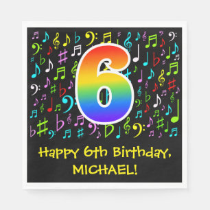 6. Geburtstag - Farbige Musiksymbole, Regenbogen 6 Serviette