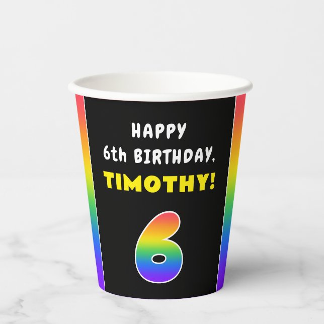 6. Geburtstag: Farbiger Regenbogen Nr. 6, Individu Pappbecher (Vorderseite)