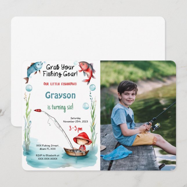 6. Geburtstag Fischen Foto Einladung (Vorne/Hinten)