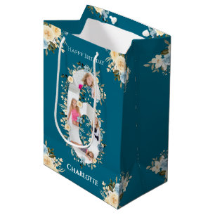 6. Geburtstag Foto Aquamarin Collage Blue Yellow B Mittlere Geschenktüte