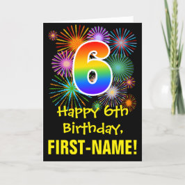 6. Geburtstag: Fun Fireworks Pattern + Regenbogen Karte