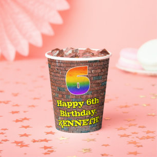 6. Geburtstag: Fun Graffiti Inspiriert Regenbogen Pappbecher