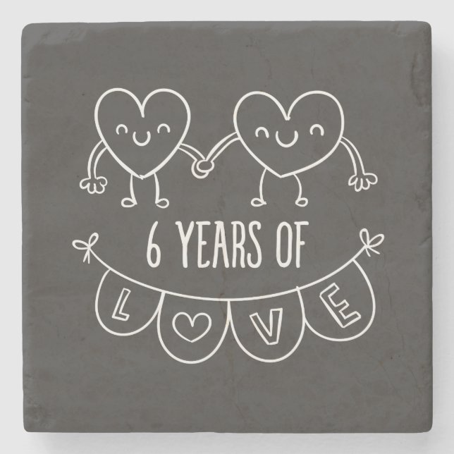 6. Geburtstag Geschenk Chalk Herzen Steinuntersetzer (Vorderseite)