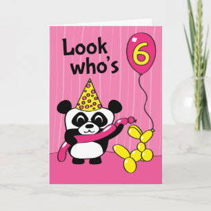 6. Geburtstag - Girl Panda mit Balloons Karte