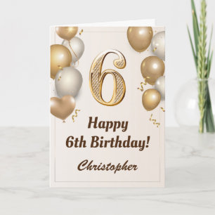 6. Geburtstag Gold Ballons und Confetti Geburtstag Karte