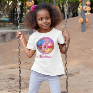 6. Geburtstag Gold Hot Pink Glitter Disco Ball T-Shirt