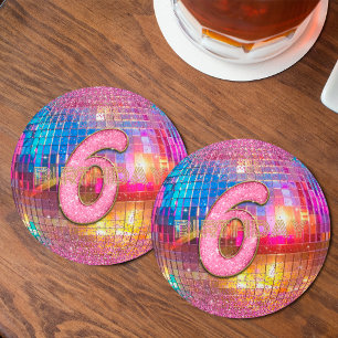 6. Geburtstag Gold Rosa Glitter Tanz Disco Kugel Runder Pappuntersetzer