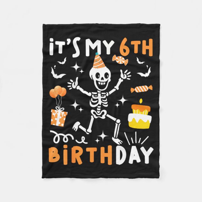6. Geburtstag Kinder lustiger Skelett 6. Geburtsta Fleecedecke (Vorderseite)