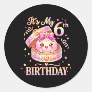6. Geburtstag Mädchen Dumpling Kawaii Anime 6 Jahr Runder Aufkleber