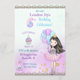 6. Geburtstag Mädchen Prinzessin Cupcake Ballons Einladung