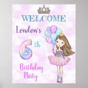 6. Geburtstag Mädchen Prinzessin Lavendel Türkis Poster