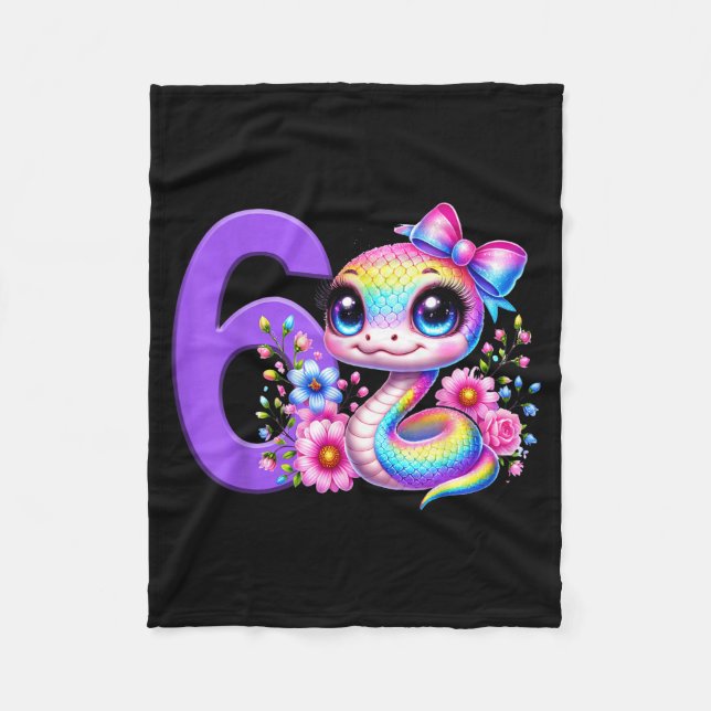 6. Geburtstag Mädchen Schlange Party Regenbogen Ko Fleecedecke (Vorderseite)