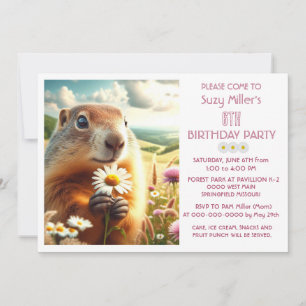6. Geburtstag Mädchen Tier und Gänseblümchen  Einladung