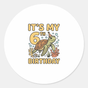 6. Geburtstag Meeresschildkröte Vintage Gravur Des Runder Aufkleber