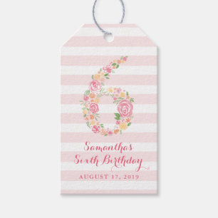6. Geburtstag Pink Aquarell Floral SIX Geschenkanhänger